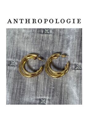 Anthropologie Gold Triple Layer Half Hoop Post Earrings